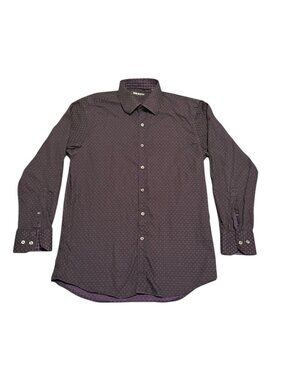 Report Collection Men's Long Sleeve Button Up Sz: M Purple Dotted Check Desc